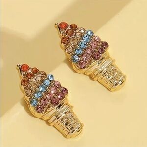 Elegant Gold and Multicolor New w/box Ice cream shape Earrings
